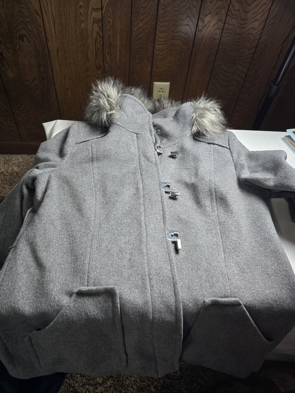 Calvin Klein Gray Wool Coat with Embroidered Logo